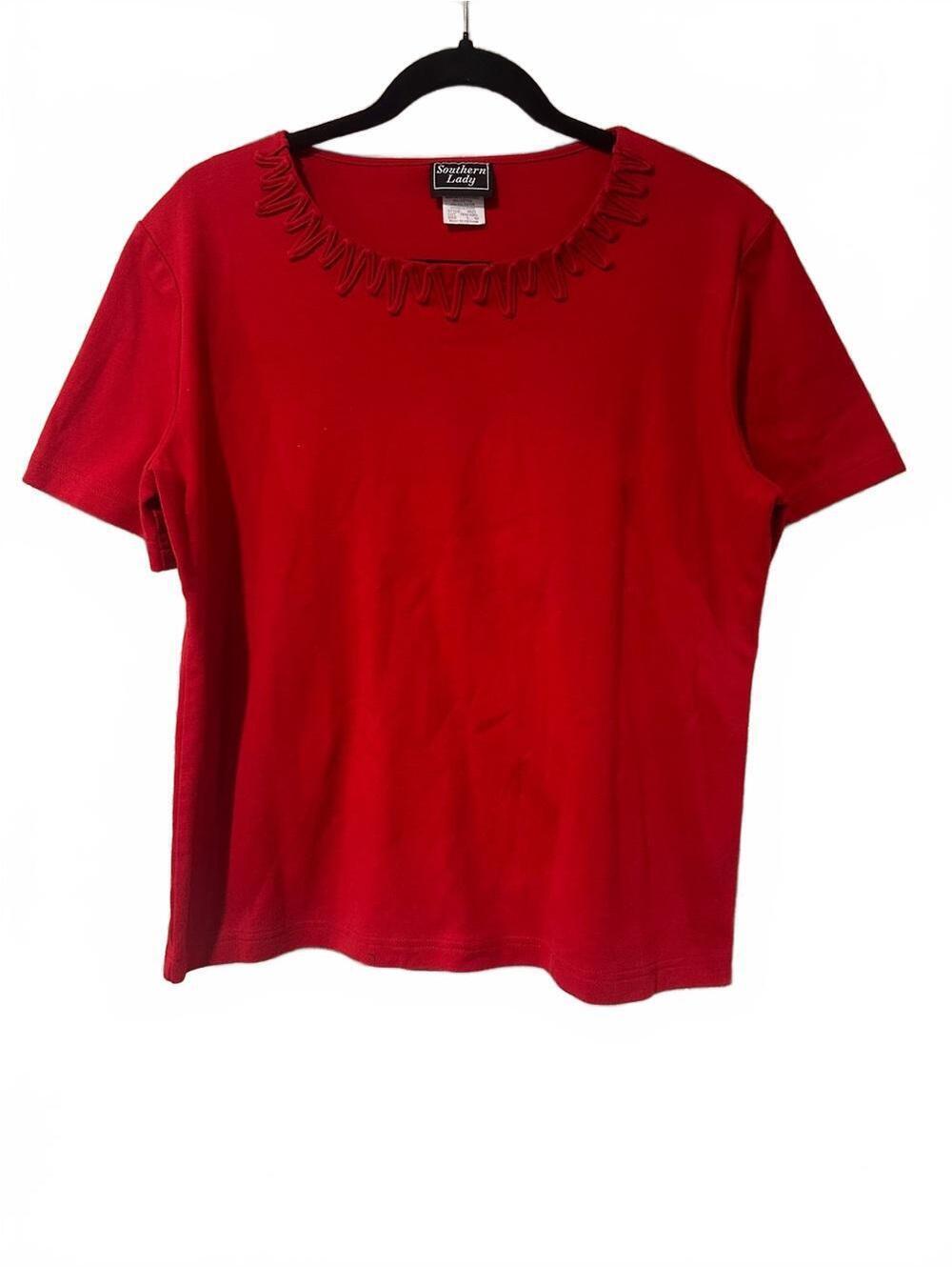 Southern Lady Red Short-Sleeve Scoop Neck ruffle Top